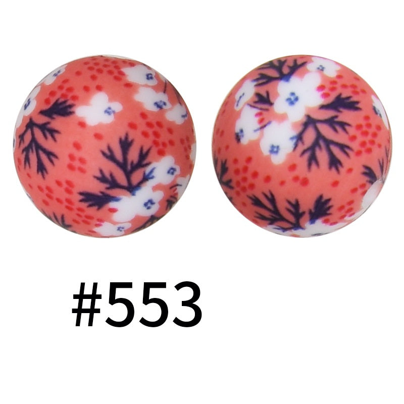 50pcs 15mm Printed Silicone Beads Animal and Camouflage Pattern Color #351-#553