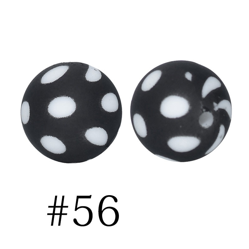 50pcs 12mm Printed Silicone Beads Water Transfer Print Assorted Colors 16