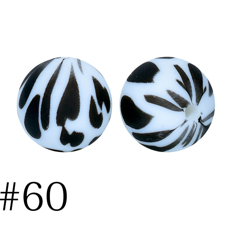 50pcs 12mm Printed Silicone Beads Water Transfer Print Assorted Colors 20