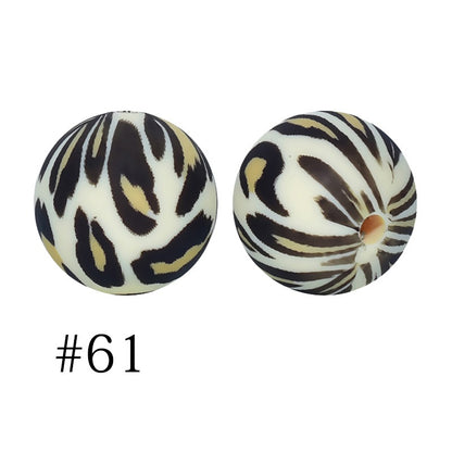 50pcs 12mm Printed Silicone Beads Water Transfer Print Assorted Colors 21