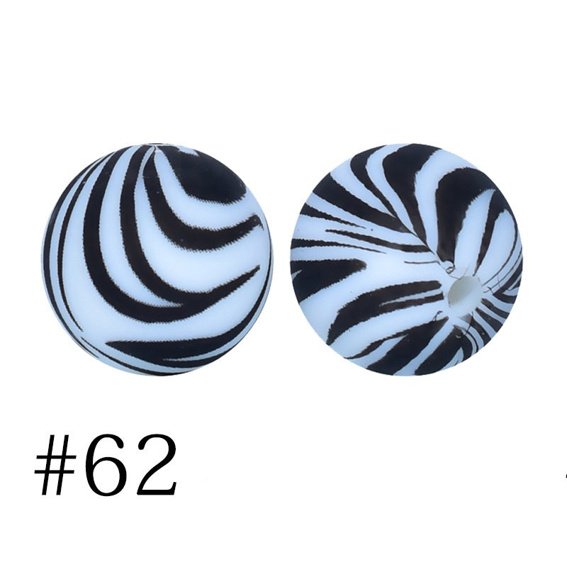 50pcs 12mm Printed Silicone Beads Water Transfer Print Assorted Colors 22