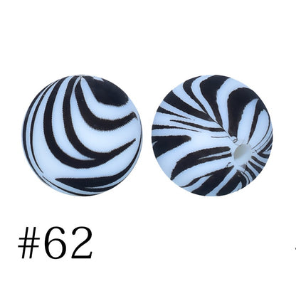 50pcs 12mm Printed Silicone Beads Water Transfer Print Assorted Colors 22
