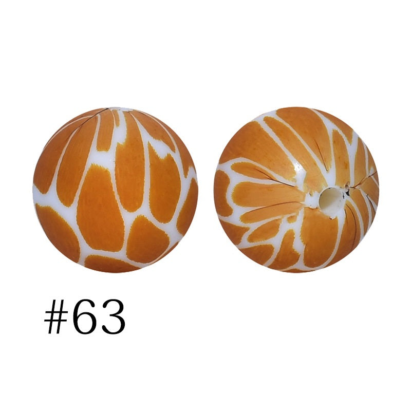 50pcs 12mm Printed Silicone Beads Water Transfer Print Assorted Colors 23