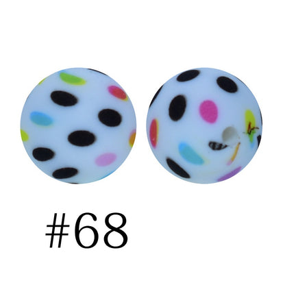 50pcs 12mm Printed Silicone Beads Water Transfer Print Assorted Colors 28