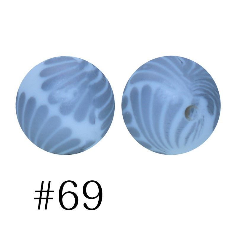 50pcs 12mm Printed Silicone Beads Water Transfer Print Assorted Colors 29