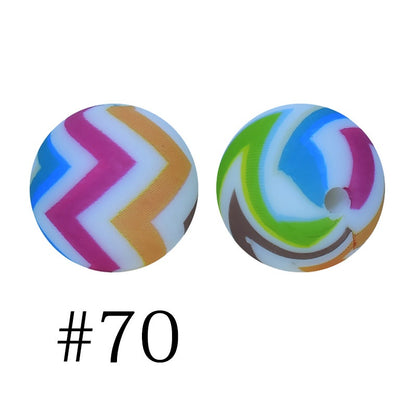 50pcs 12mm Printed Silicone Beads Water Transfer Print Assorted Colors 30