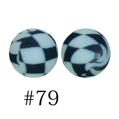 50pcs 12mm Printed Silicone Beads Water Transfer Print Assorted Colors 39
