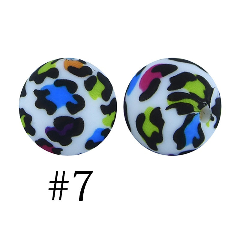 50pcs 12mm Printed Silicone Beads Water Transfer Print Assorted Colors 52
