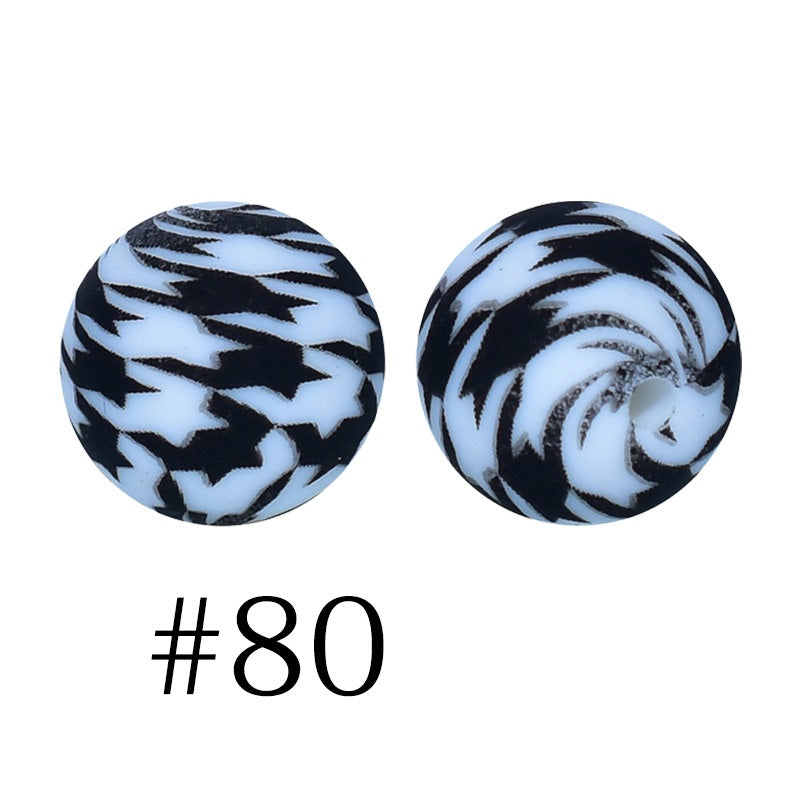 50pcs 12mm Printed Silicone Beads Water Transfer Print Assorted Colors 40