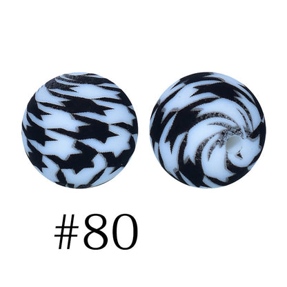 50pcs 12mm Printed Silicone Beads Water Transfer Print Assorted Colors 40