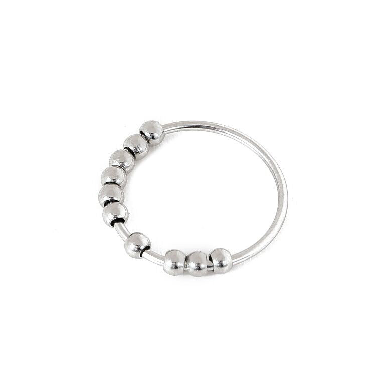 Silver Tone Fidget Ring with 10 Beads for Women US Size 5-11