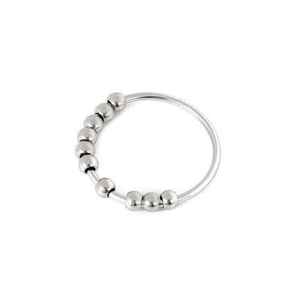 Silver Tone Fidget Ring with 10 Beads for Women US Size 5-11