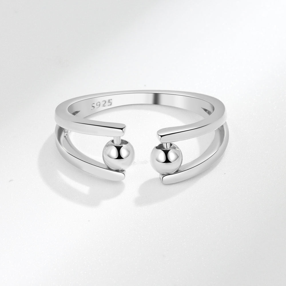 Silver Adjustable Fidget Ring with 2 Beads for Women Size 7