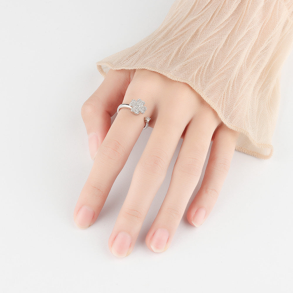 Silver Fidget Ring Adjustable Anxiety Relief for Women Spinner Ring 2