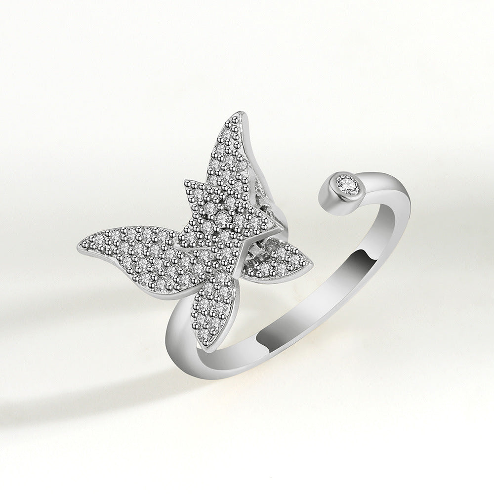 Silver Butterfly Fidget Ring Adjustable Spinner for Women Size 7