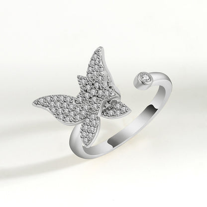 Silver Butterfly Fidget Ring Adjustable Spinner for Women Size 7