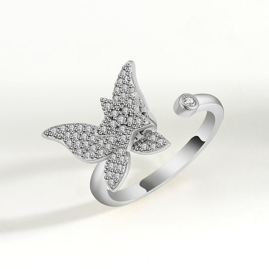 Silver Butterfly Fidget Ring Adjustable Spinner for Women Size 7