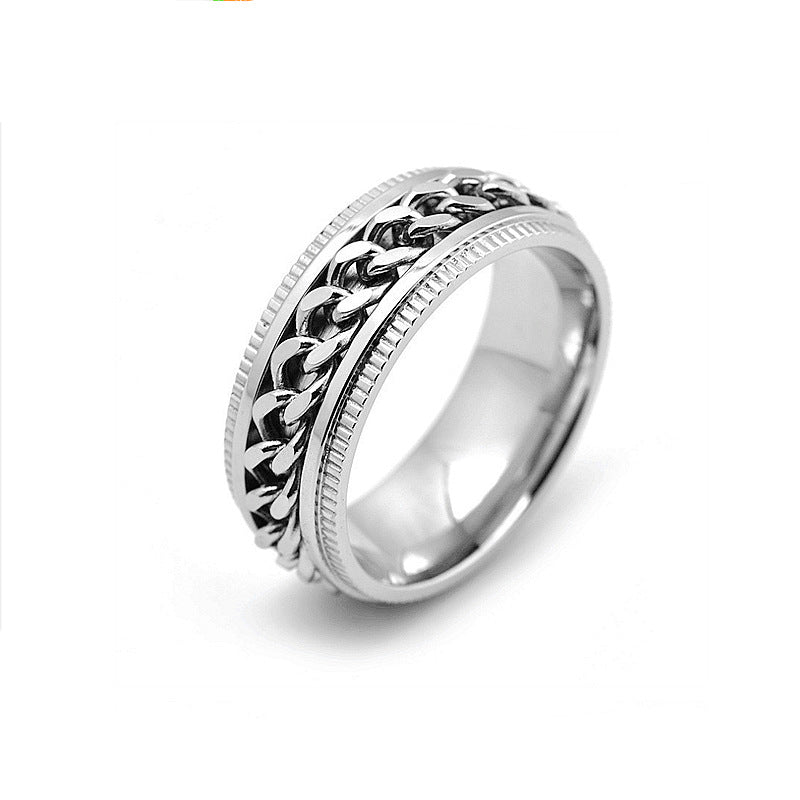 Silver Chain Fidget Ring Anxiety Relief for Men Spinner Ring US Size 6-13