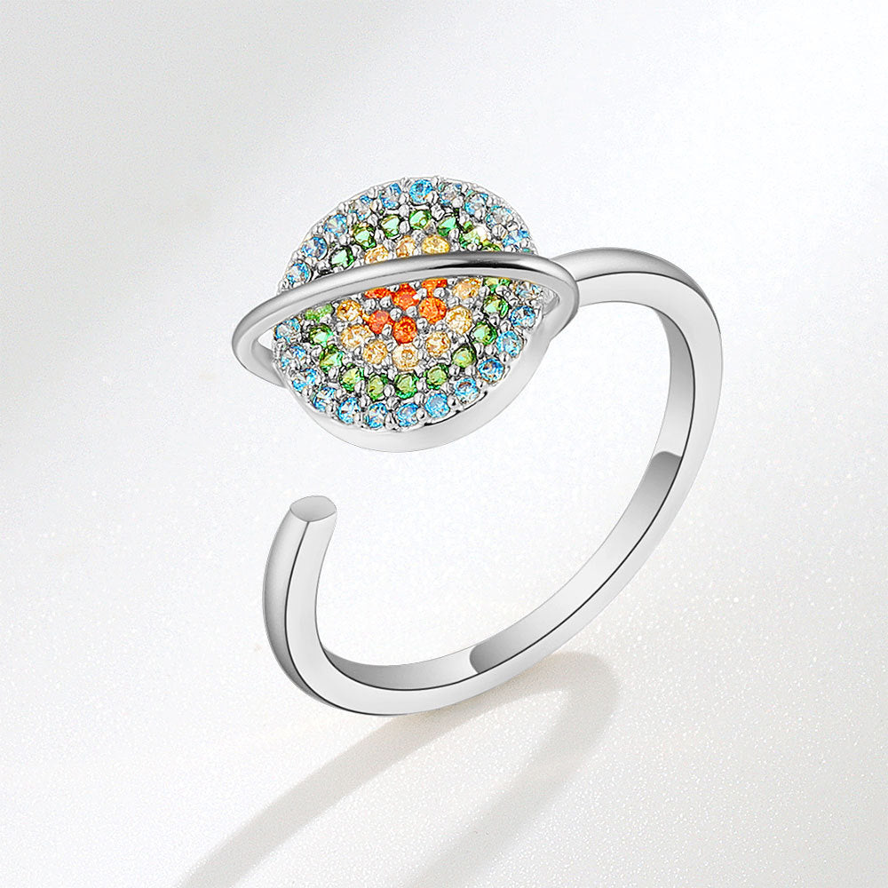 Silver Tone Adjustable Planet Fidget Ring Anxiety Relief for Women