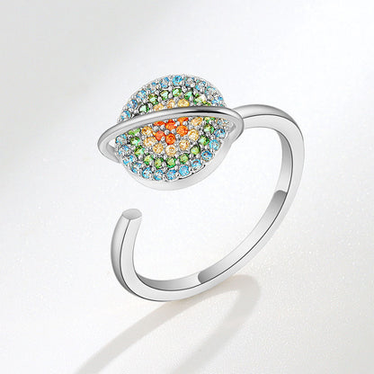 Silver Tone Adjustable Planet Fidget Ring Anxiety Relief for Women