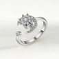 Silver Tone Fidget Ring Adjustable Moon Flower Spinner for Women