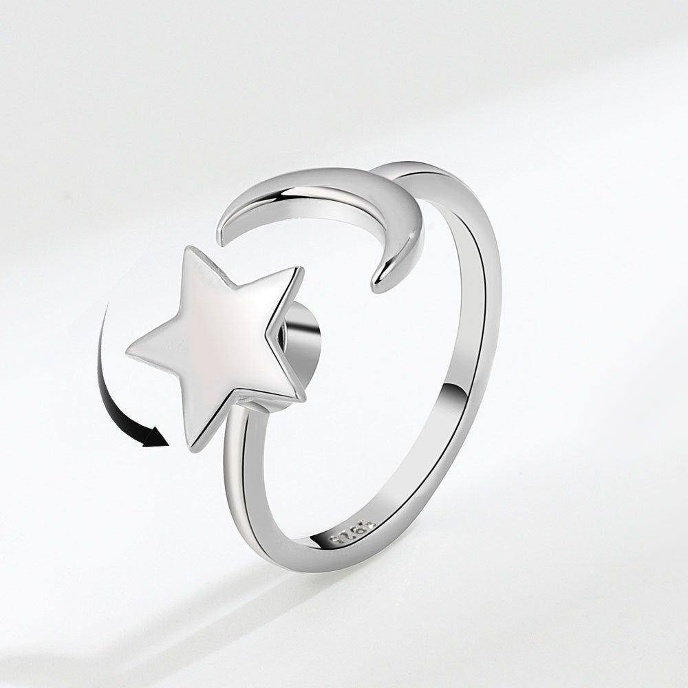 Adjustable Silver Mood Star Anxiety Fidget Ring for Women Spinner Ring