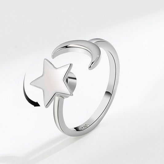 Adjustable Silver Mood Star Anxiety Fidget Ring for Women Spinner Ring