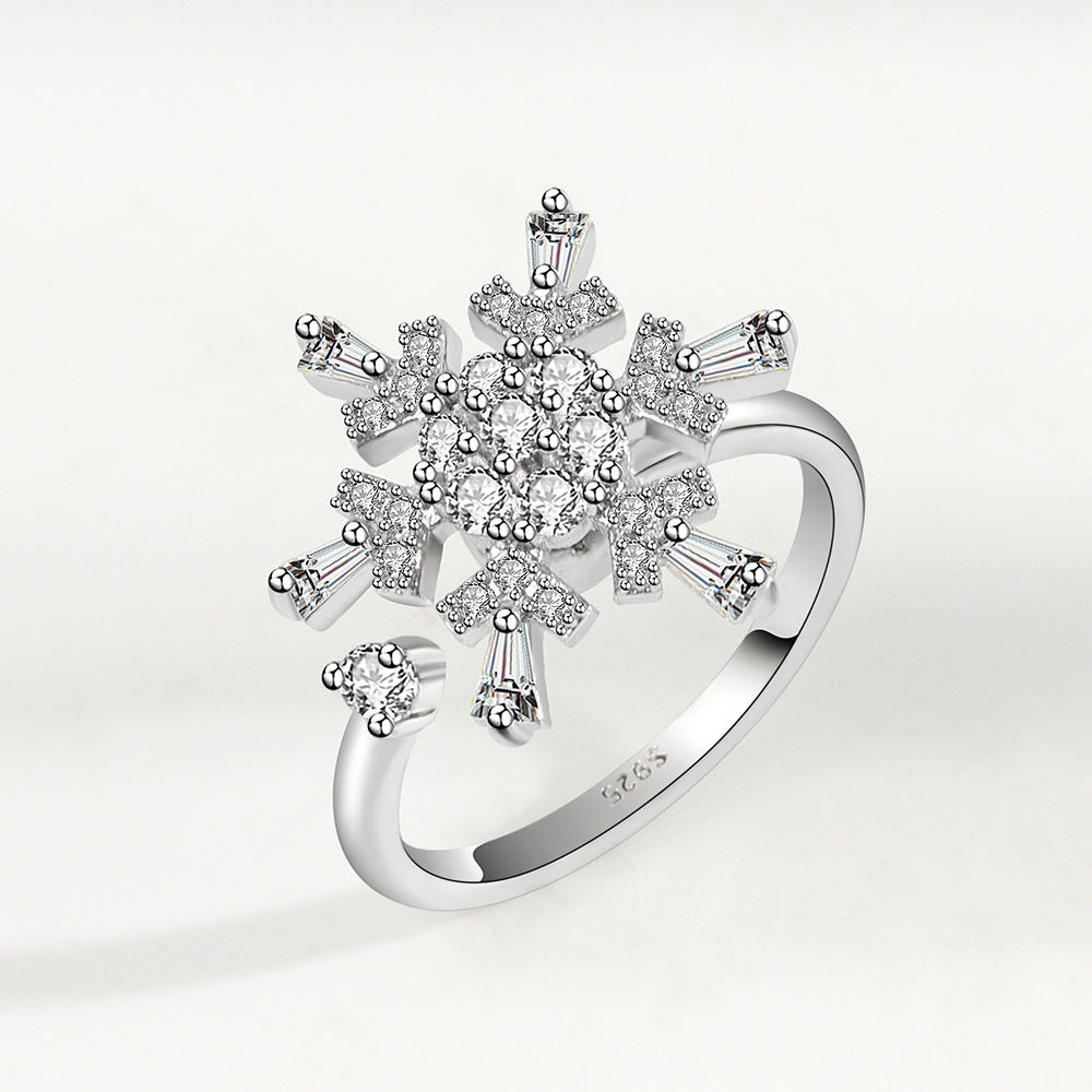 Adjustable Snowflake Fidget Ring with Beads for Women US Size 7