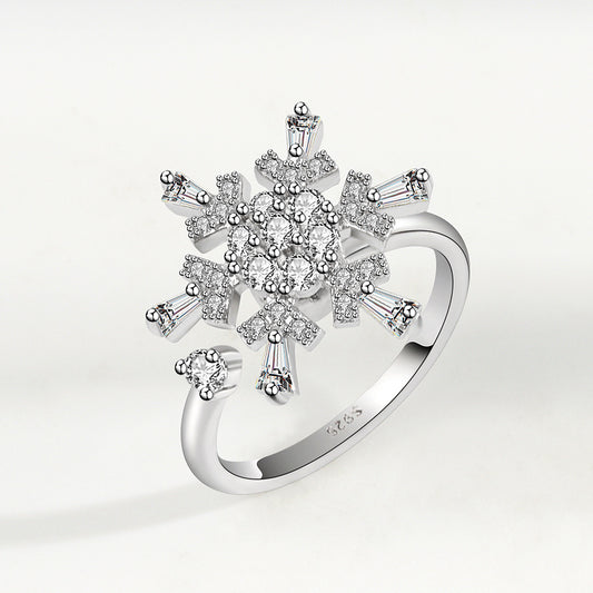 Adjustable Snowflake Fidget Ring with Beads for Women US Size 7