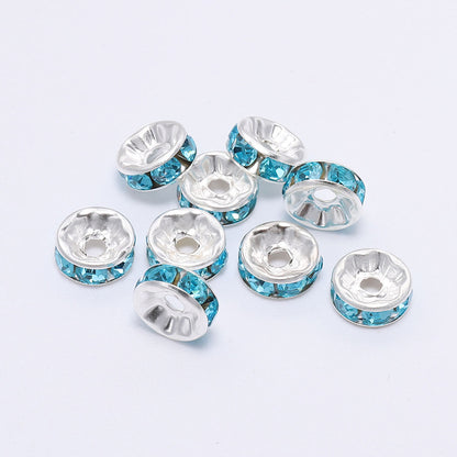 50pcs 10mm Rhinestone Spacer Beads Flat DIY Jewelry Making 3