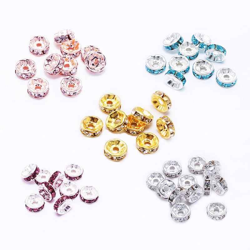50pcs 10mm Rhinestone Spacer Beads Flat DIY Jewelry Making 17