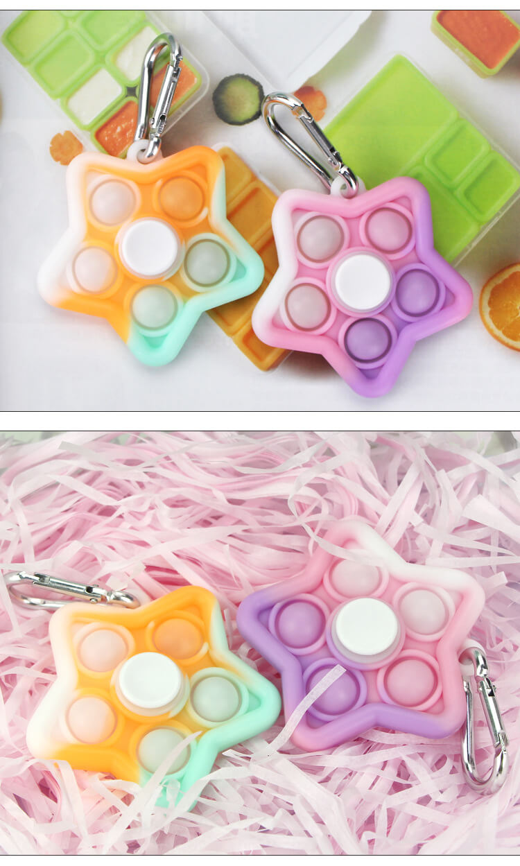 Silicone Star Pop It Fidget Spinner Toy with Keychain 8.1x6.2x3.7cm 12