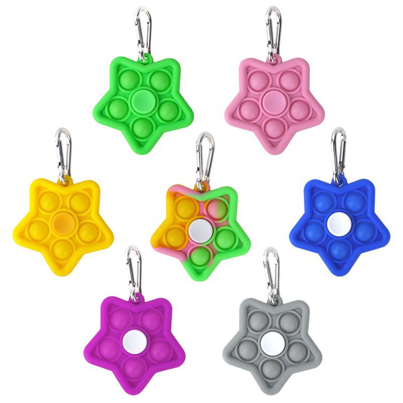 Silicone Star Pop It Fidget Spinner Toy with Keychain 8.1x6.2x3.7cm