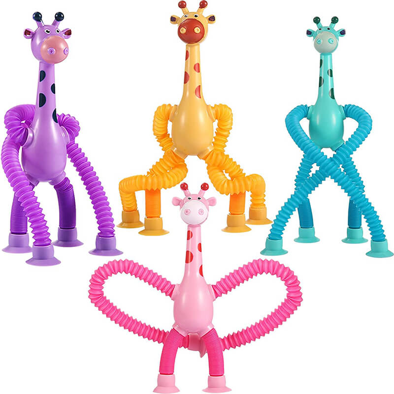 Telescopic Pop Tubes Sensory Fidget Toy Suction Cup Giraffe 4 Pack