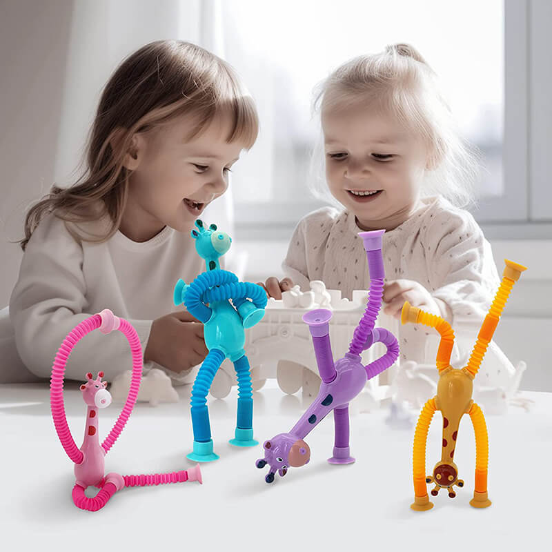 Telescopic Pop Tubes Sensory Fidget Toy Suction Cup Giraffe 4 Pack 2