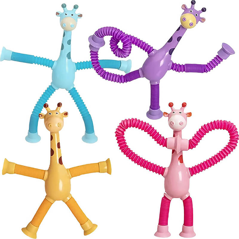 Telescopic Pop Tubes Sensory Fidget Toy Suction Cup Giraffe 4 Pack 12