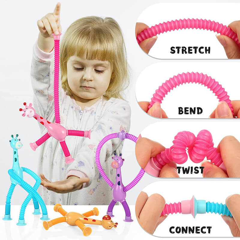 Telescopic Pop Tubes Sensory Fidget Toy Suction Cup Giraffe 4 Pack 11