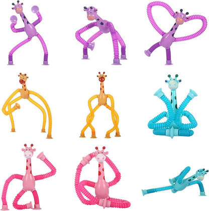 Telescopic Pop Tubes Sensory Fidget Toy Suction Cup Giraffe 4 Pack 10