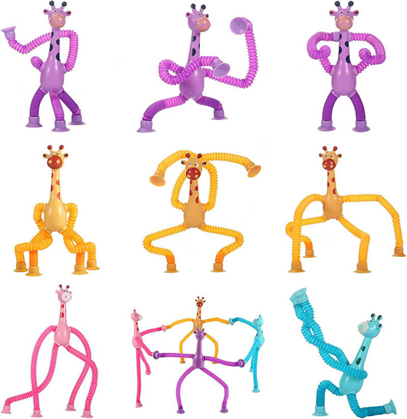 Telescopic Pop Tubes Sensory Fidget Toy Suction Cup Giraffe 4 Pack 9