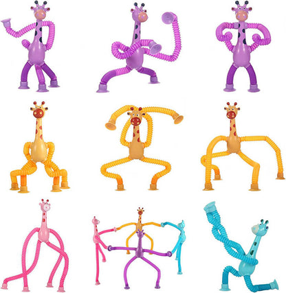Telescopic Pop Tubes Sensory Fidget Toy Suction Cup Giraffe 4 Pack 9