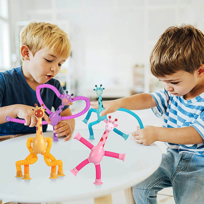 Telescopic Pop Tubes Sensory Fidget Toy Suction Cup Giraffe 4 Pack 7