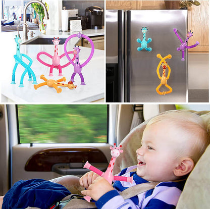 Telescopic Pop Tubes Sensory Fidget Toy Suction Cup Giraffe 4 Pack 6