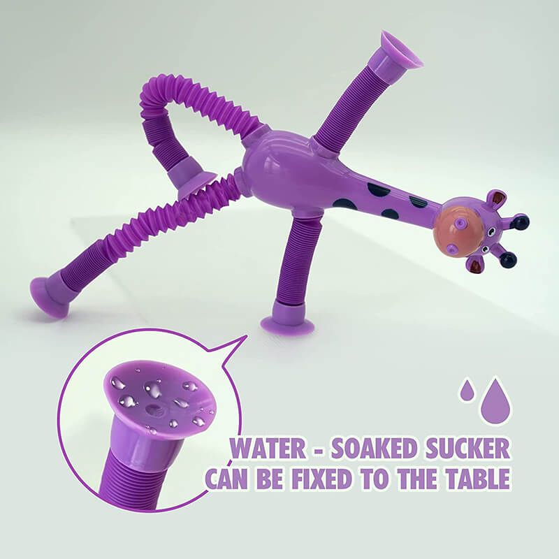 Telescopic Pop Tubes Sensory Fidget Toy Suction Cup Giraffe 4 Pack 4