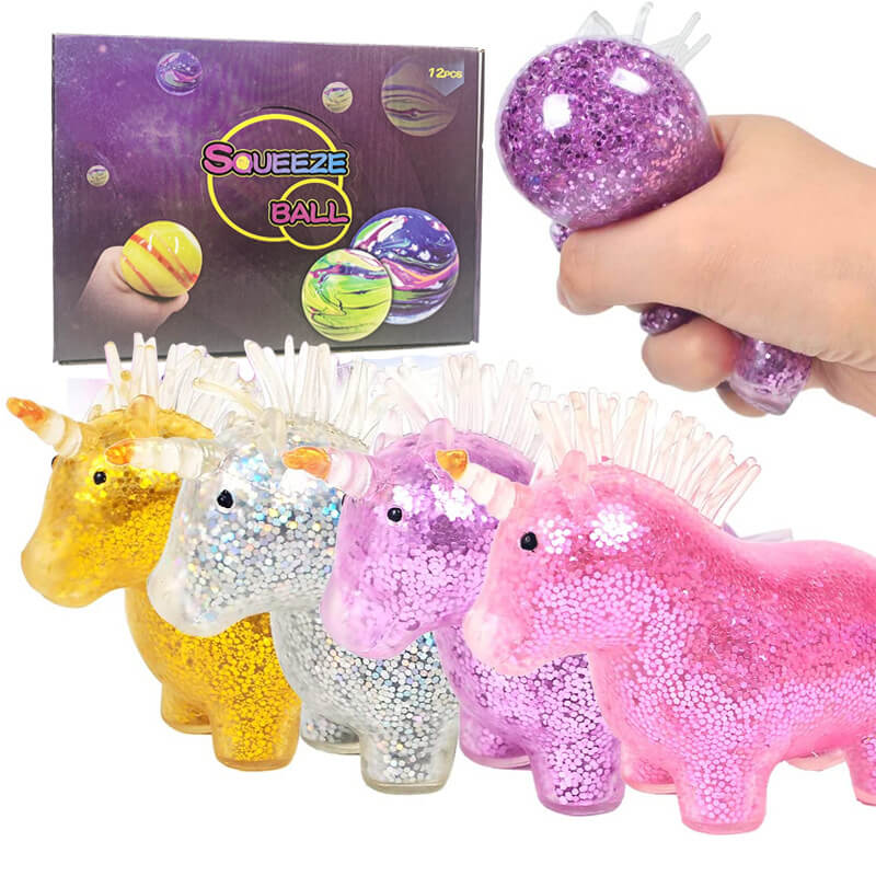 Unicorn Sensory Stress Ball Squeeze Toy with Glitter and Beads 2