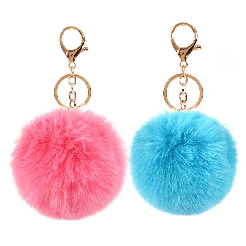 Plush Rabbit Fur Ball Pom Pom Keychain Sensory Fidget Toy 6cm 8cm 10cm 4