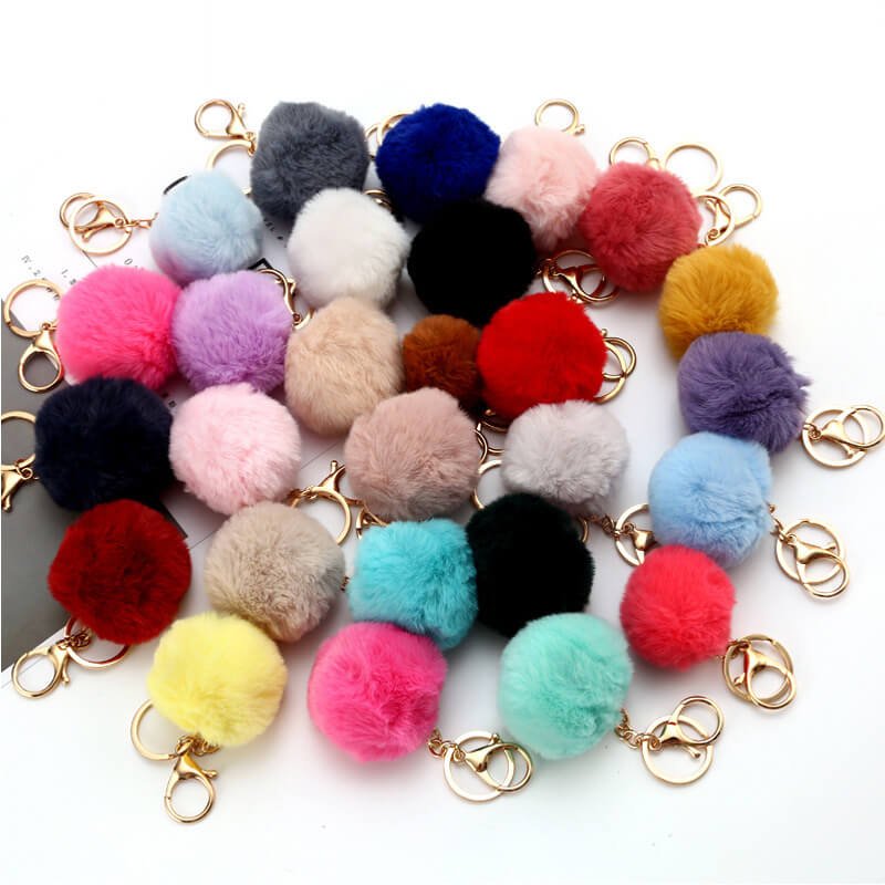 Plush Rabbit Fur Ball Pom Pom Keychain Sensory Fidget Toy 6cm 8cm 10cm