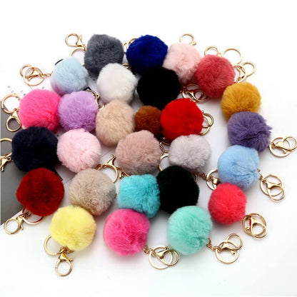 Plush Rabbit Fur Ball Pom Pom Keychain Sensory Fidget Toy 6cm 8cm 10cm