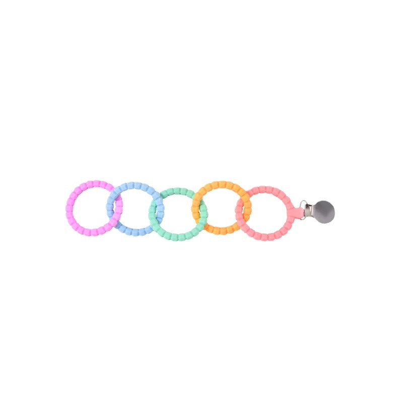 Silicone Teething Toy 5 Ring Pacifier Chain for Baby 4