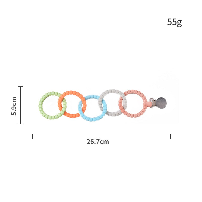 Silicone Teething Toy 5 Ring Pacifier Chain for Baby 8