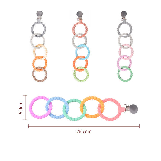 Silicone Teething Toy 5 Ring Pacifier Chain for Baby